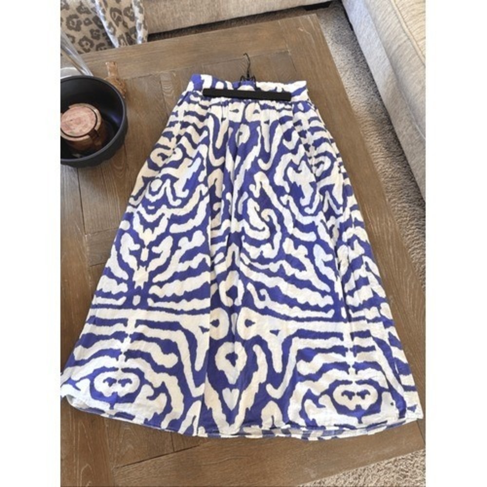 Sheridan French Maxi Skirt Womens Blue White Ikat Print Size Medium